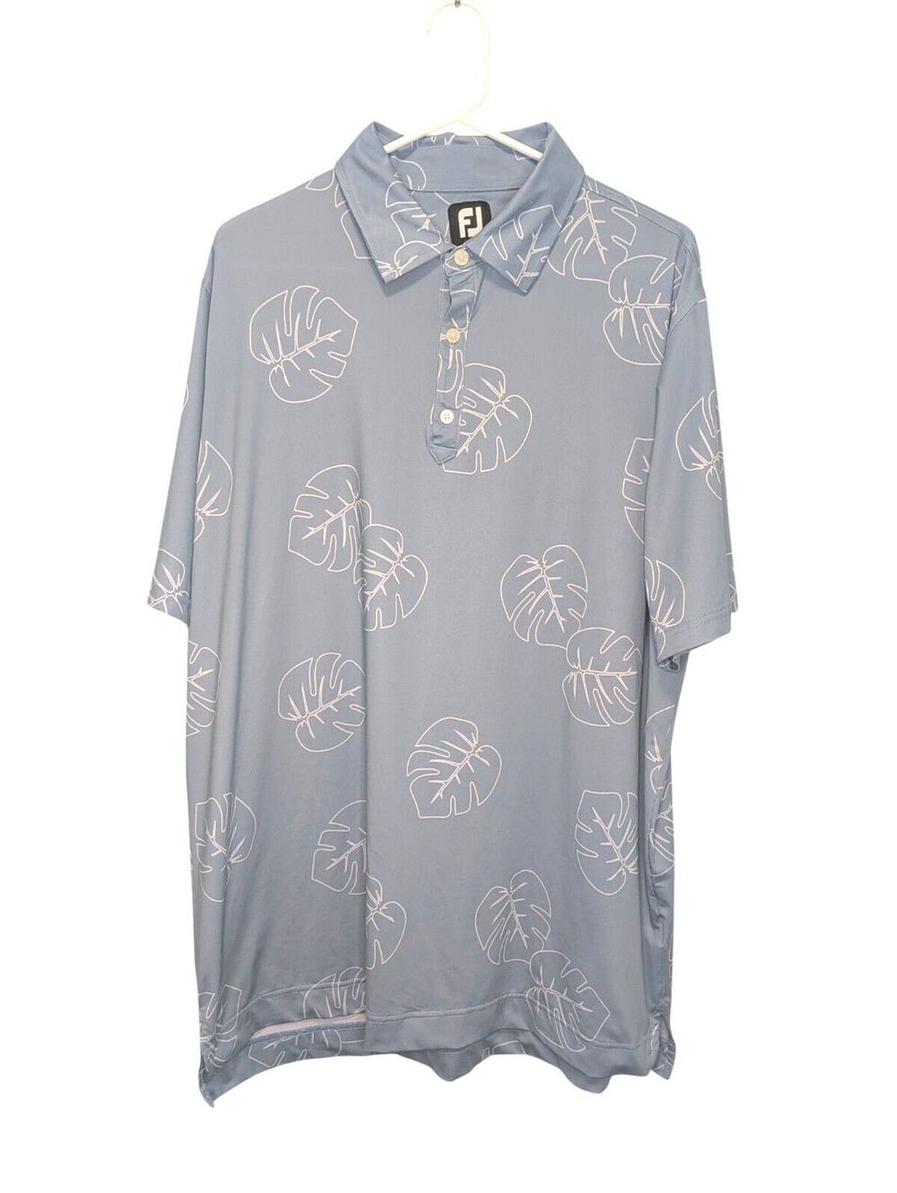 FootJoy FJ Mens XL Golf Polo Blue Monstera Leaf Print Stretch Performance